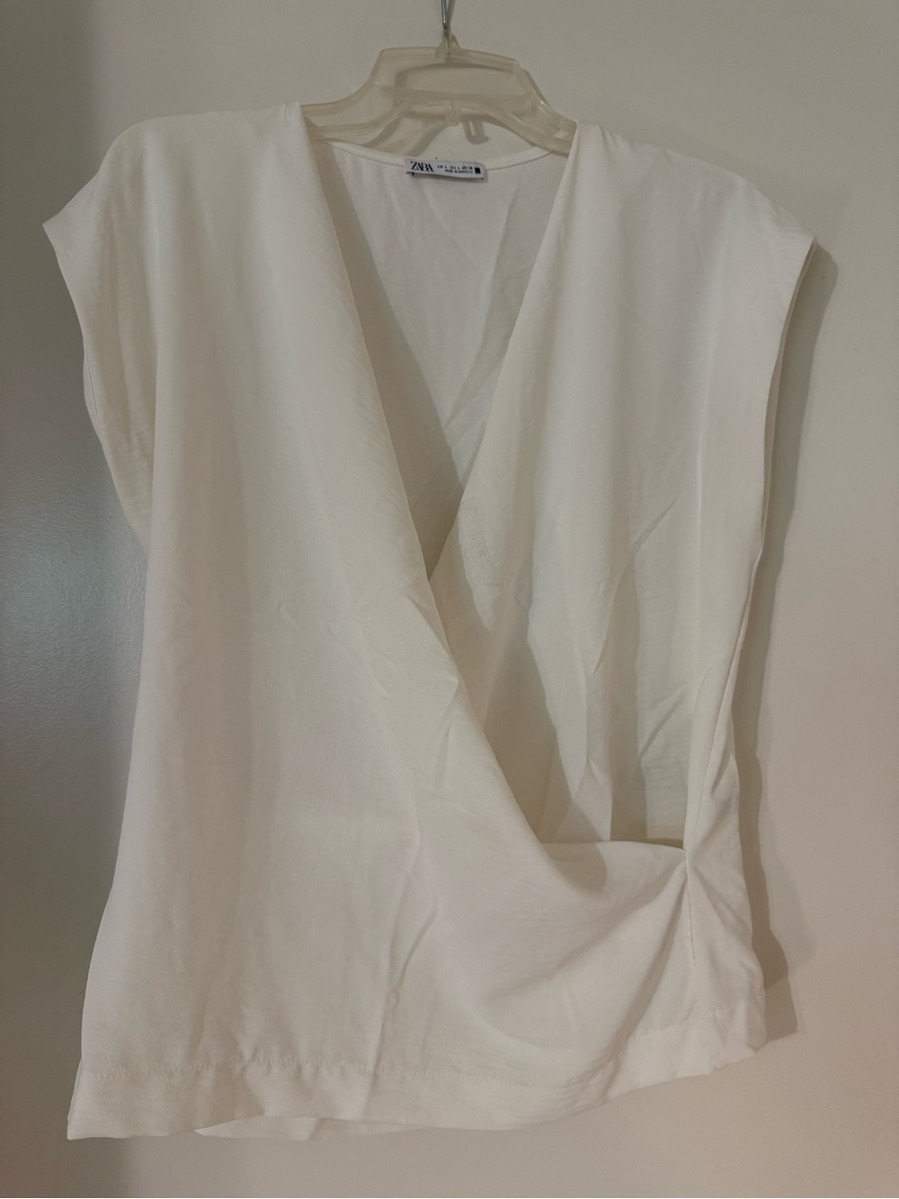 Zara White Wrap-Front Cap Sleeve Top